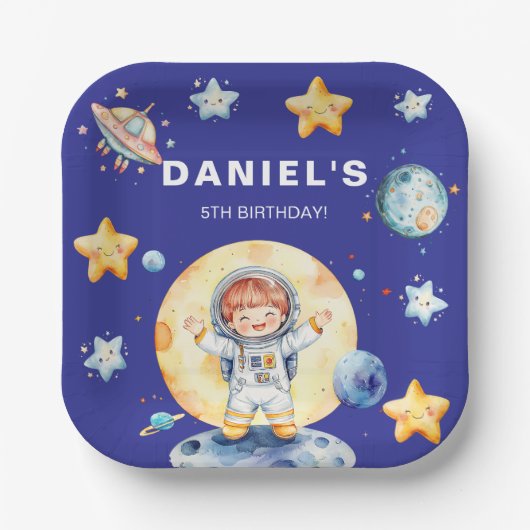Assiettes En Carton Astronaut Space Theme Custom Birthday Party (Recto)
