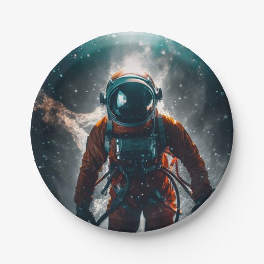 Assiettes En Carton Astronaute dans l'espace (Devant)