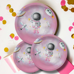 Assiettes En Carton Astronaute de l'espace Girl roquette rose Baby sho