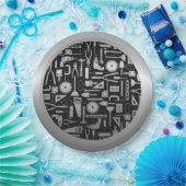 Assiettes En Carton Atelier Black & Silver Outils Plaques papier (Fête)