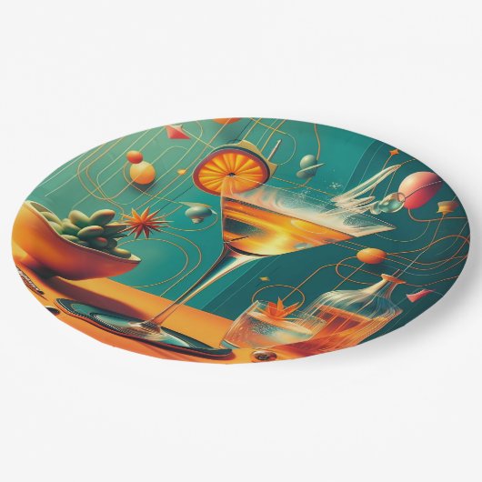 Assiettes En Carton Atomic Futuristic Cosmic Storm Martini (Angle)