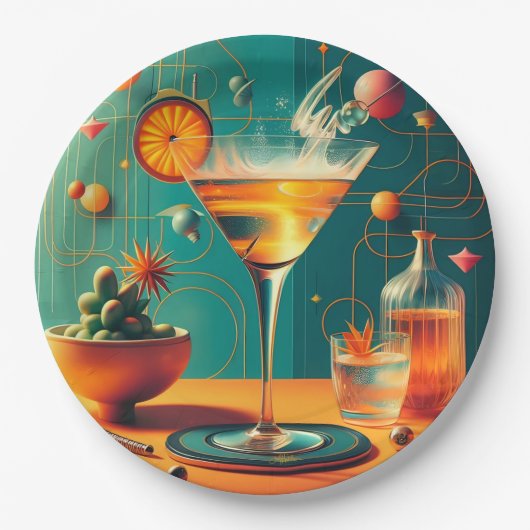 Assiettes En Carton Atomic Futuristic Cosmic Storm Martini (Devant)