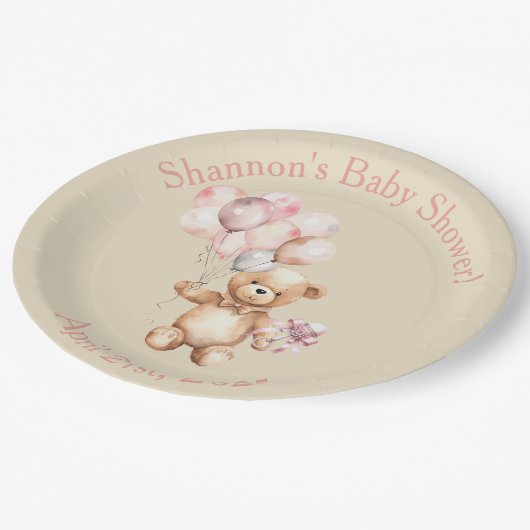 Assiettes En Carton Attendre - Ours En Teddy Avec Ballons (Angle)