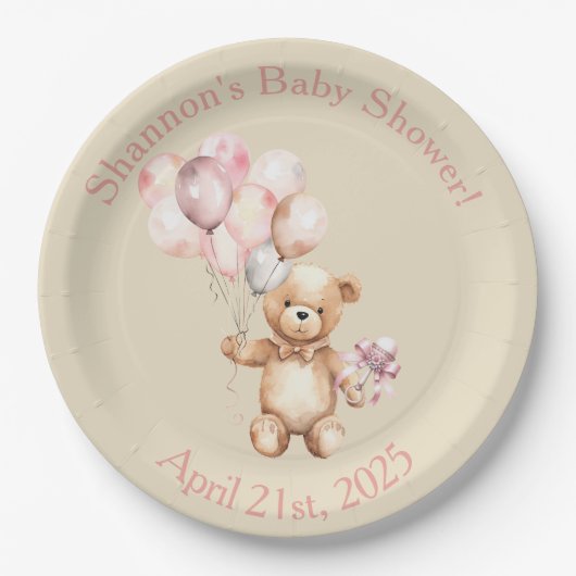 Assiettes En Carton Attendre - Ours En Teddy Avec Ballons (Devant)