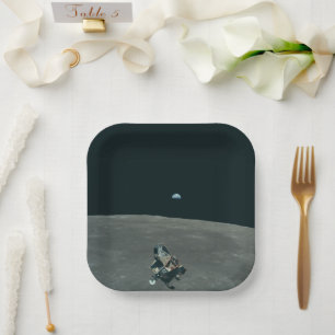 Assiettes En Carton Atterrisseur lunaire Apollo et Terre se levant au-