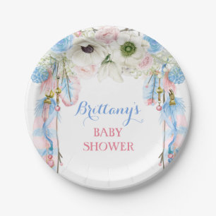 Assiettes En Carton Attrape-rêves Bohème Plume Tribal Bleu Rose