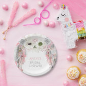 Assiettes En Carton Attrape-rêves Boho Rose Plumes Grises Cristaux (Fête)