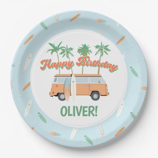 Assiettes En Carton Attraper un Surf de vague à tout âge Joyeux annive (Devant)