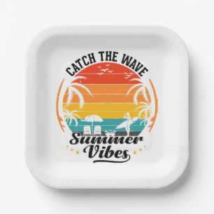 Assiettes En Carton Attrapez la vague Vibes d'été
