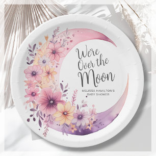 Assiettes En Carton Au-Dessus De La Lune   Baby shower floral