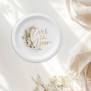 Assiettes En Carton Au-dessus de la Lune Boho Poussière d'Or et Nuages