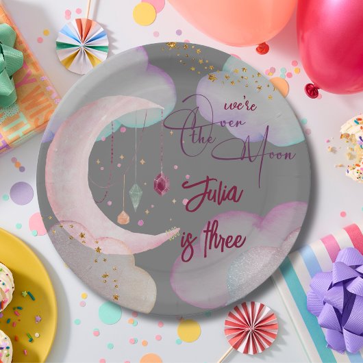 Assiettes En Carton Au-dessus de la lune imaginaire anniversaire de en