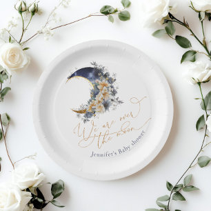 Assiettes En Carton Au-dessus de la lune marine feuille d'or baby show