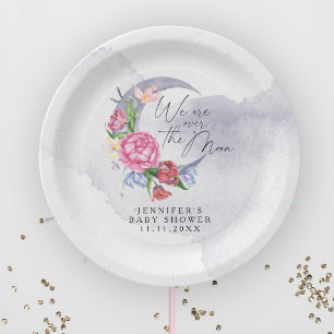 Assiettes En Carton Au-dessus du baby shower des fleurs de lune