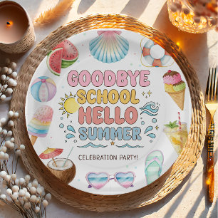 Assiettes En Carton Au revoir l'école, bonjour l'été, fin du papier sc