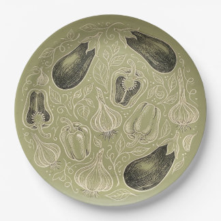 Assiettes En Carton Aubergine Ail Poivron Vert Olive