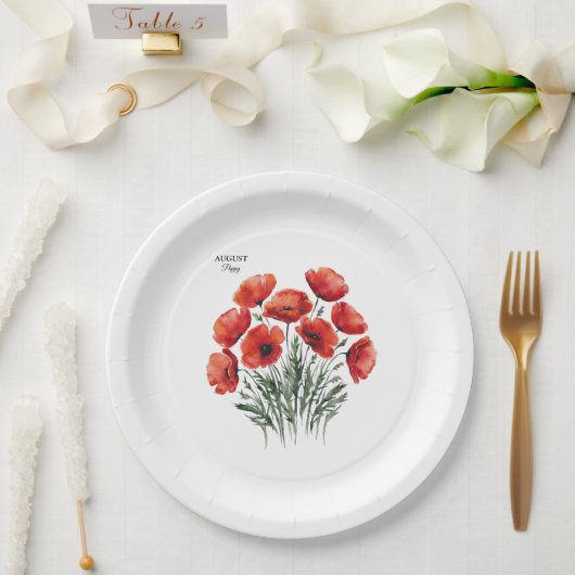 Assiettes En Carton August Poppy Bloom - Cadeau d'anniversaire personn (Mariage)