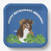 Assiettes En Carton Aussie Australian Shepherd Chien Feuilles tropicau (Recto)
