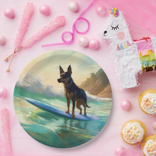 Assiettes En Carton Australian Kelpie Beach Surf Paining (Fête)