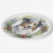 Assiettes En Carton Australian Shepherd Christmas Wreath Festive Pup (Angle)