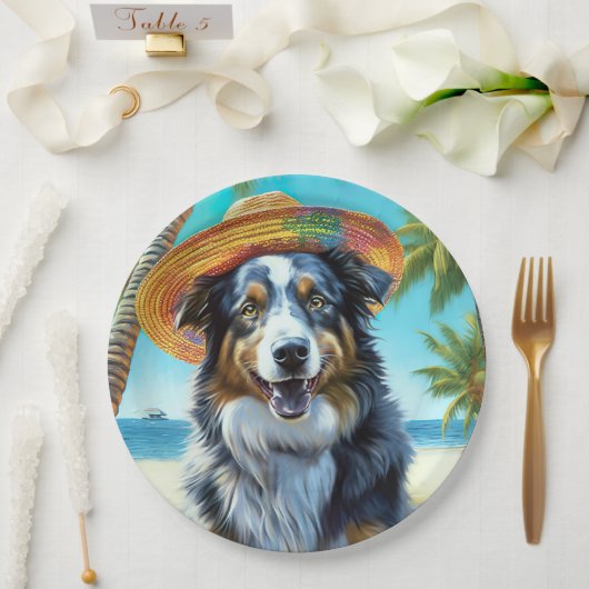 Assiettes En Carton Australian Shepherd On Beach amoureux des chiens c (Mariage)