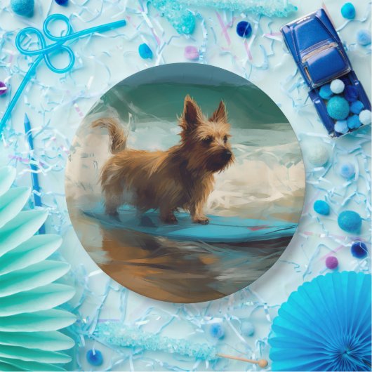 Assiettes En Carton Australian Terrier Beach Surfing Paining (Fête)