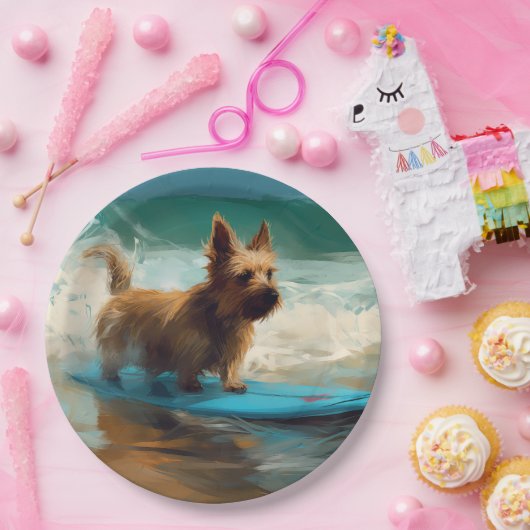 Assiettes En Carton Australian Terrier Beach Surfing Paining (Fête)