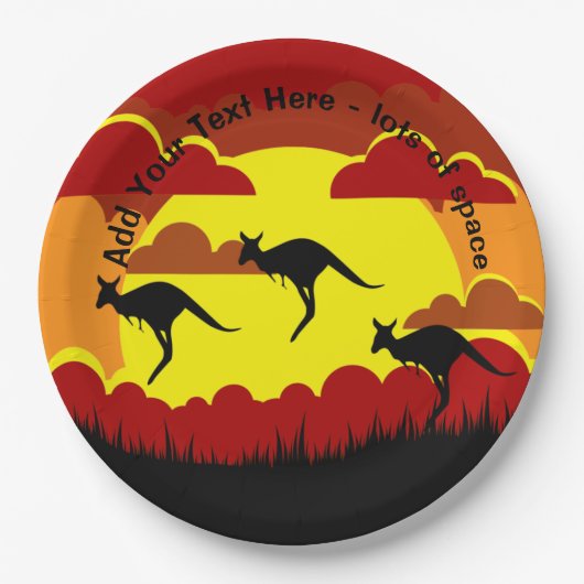 Assiettes En Carton Australie Kangaroos Rouge Noir Jaune Papier 9" (Devant)