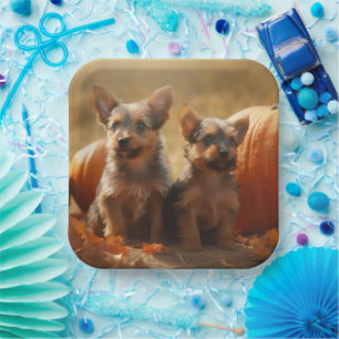 Assiettes En Carton Australien Terrier Chiot Automne Citrouille de pla