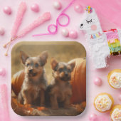 Assiettes En Carton Australien Terrier Chiot Automne Citrouille de pla (Fête)