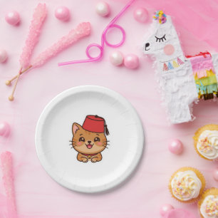 Assiettes En Carton Autocollant de chat mignon Kawaii casquette maroca