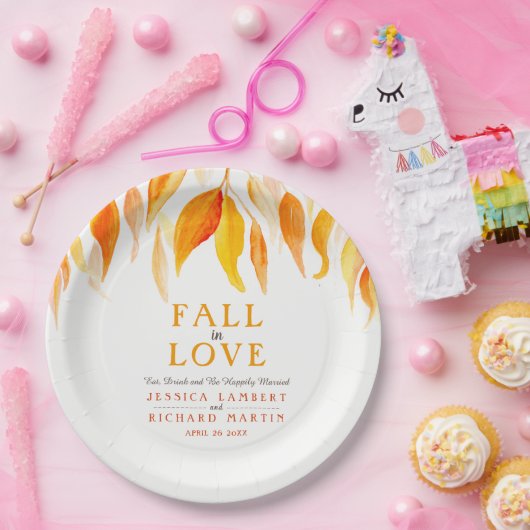 Assiettes En Carton automne amoureux automne orange feuille mariage (Fête)