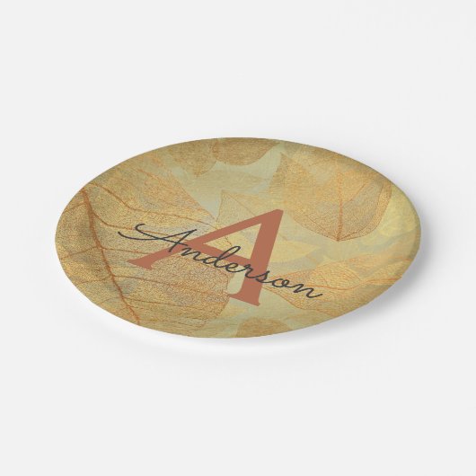 Assiettes En Carton Automne - Automne Famille Monogrammes Feuilles (Angle)