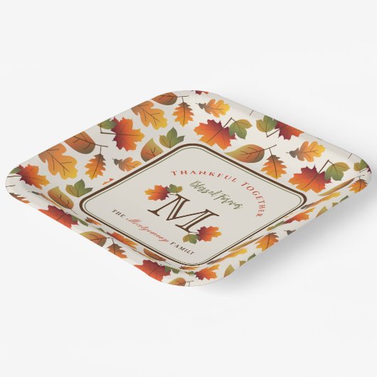 Assiettes En Carton Automne/Automne Feuilles Famille Monogramme Action (Angulaire)