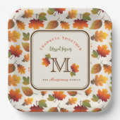 Assiettes En Carton Automne/Automne Feuilles Famille Monogramme Action (Recto)