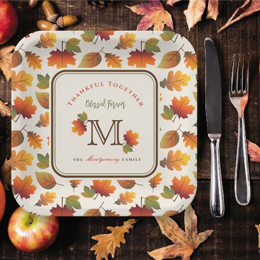 Assiettes En Carton Automne/Automne Feuilles Famille Monogramme Action