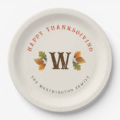 Assiettes En Carton Automne / Automne Feuilles Monogramme Dîner d'acti (Devant)