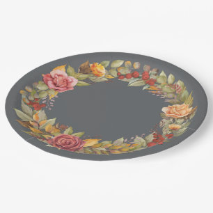 Assiettes En Carton Automne/Automne Floral Wreath Thanksgiving