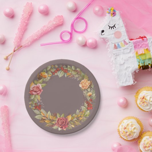 Assiettes En Carton Automne/Automne Floral Wreath Thanksgiving (Fête)