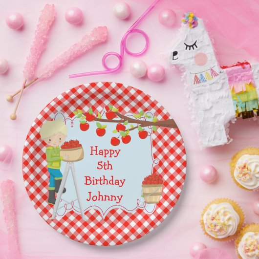 Assiettes En Carton Automne Automne Pomme cueillir Blonde Garçon Anniv (Fête)