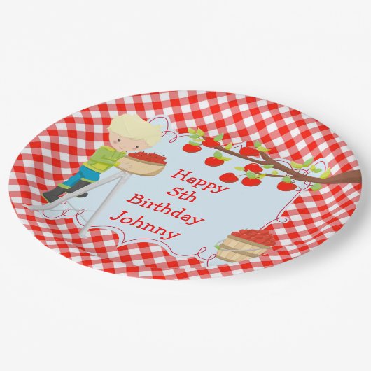 Assiettes En Carton Automne Automne Pomme cueillir Blonde Garçon Anniv (Angle)