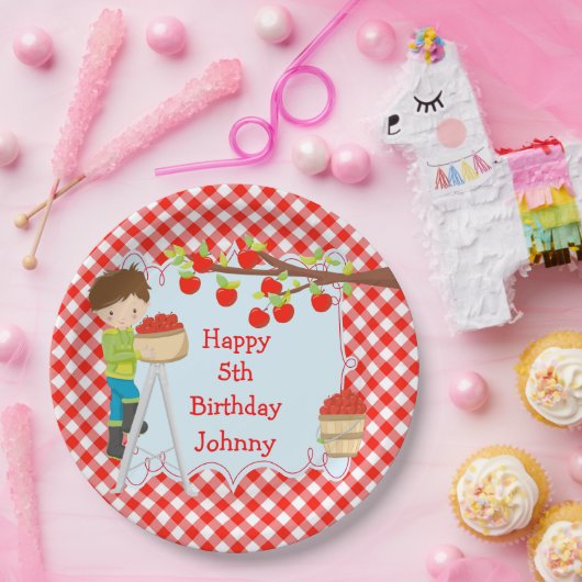 Assiettes En Carton Automne Automne Pomme cueillir Brunette Garçon Ann (Fête)