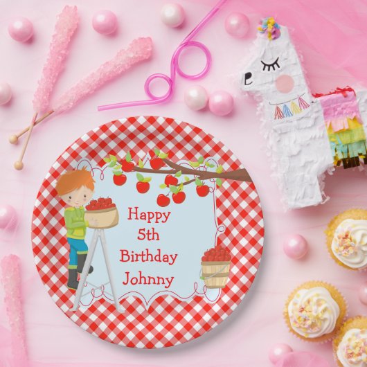 Assiettes En Carton Automne automne Pomme cueillir Cheveux rouges garç (Fête)