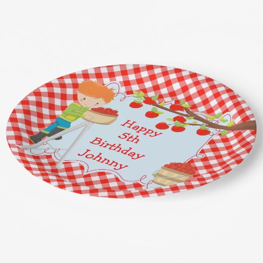 Assiettes En Carton Automne automne Pomme cueillir Cheveux rouges garç (Angle)