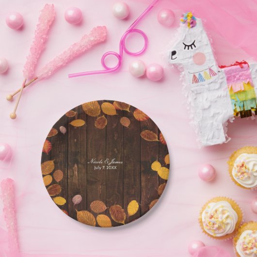 Assiettes En Carton Automne Automne Rustique Feuilles dorés sur Mariag (Fête)