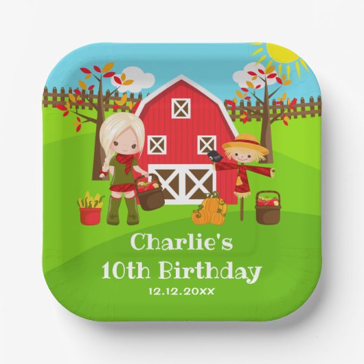 Assiettes En Carton Automne Barnyard Anniversaire Blonde Coiffeuse (Recto)