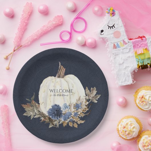 Assiettes En Carton Automne Blanc Citrouille Marine Dusty Blue Brown F (Fête)