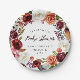Assiettes En Carton Automne Boho Blooms Baby shower personnalisé