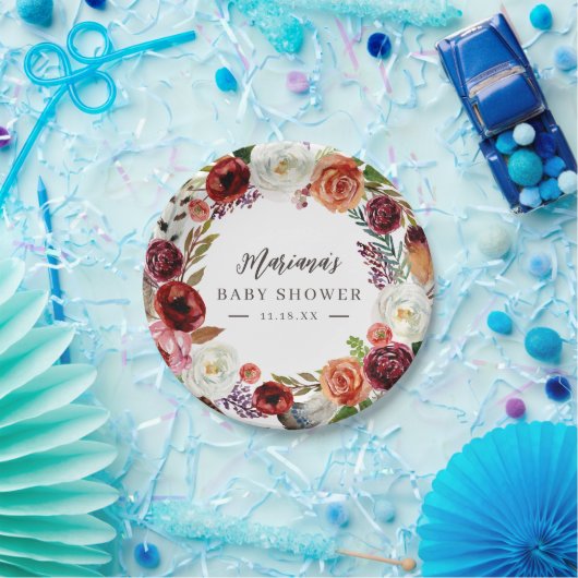 Assiettes En Carton Automne Boho Blooms Baby shower personnalisé (Fête)
