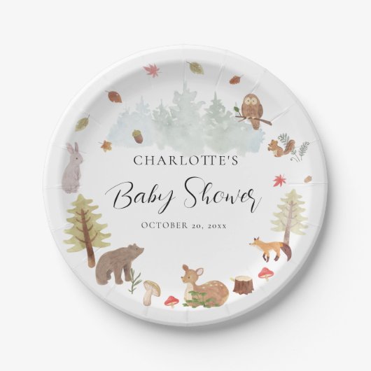 Assiettes En Carton Automne Bois Animaux Baby shower d'automne (Devant)